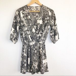 New Made Bohemian Black Cream White Floral Romper